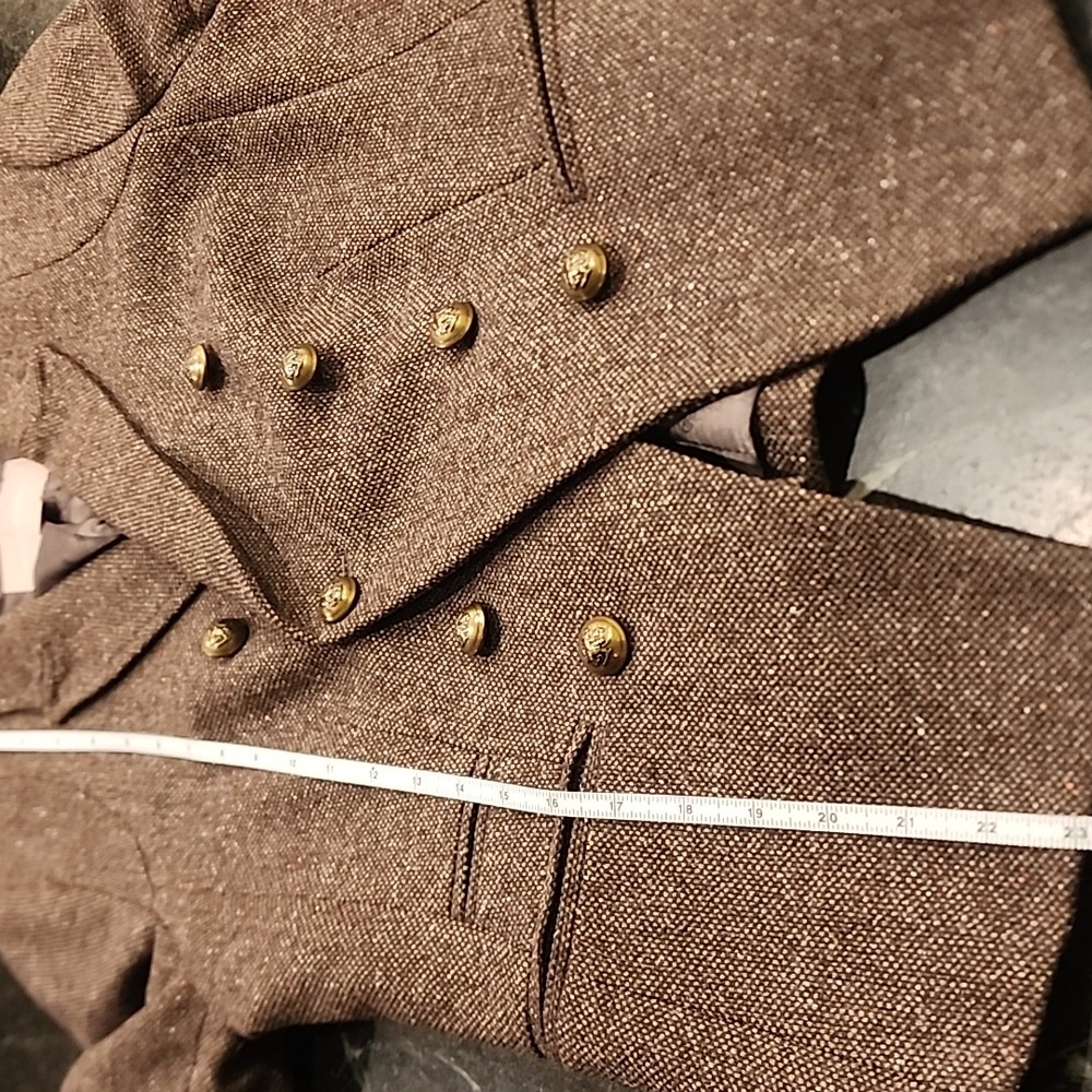 Vintage Banana Repunlic Brown Tweed Blazer With Military Brass Buttons Sz 8 - Picture 10 of 11